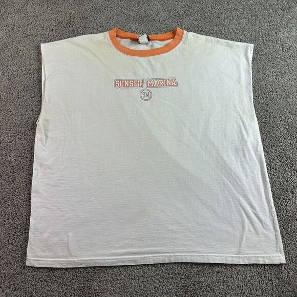 VINTAGE Sunset Marina Florida Shirt Mens Extra Large White 5th & Ocean FLAW - Picture 2 of 12